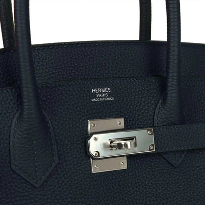 Hermes Birkin 30 handbag interior badge and silver-tone front clasp plate