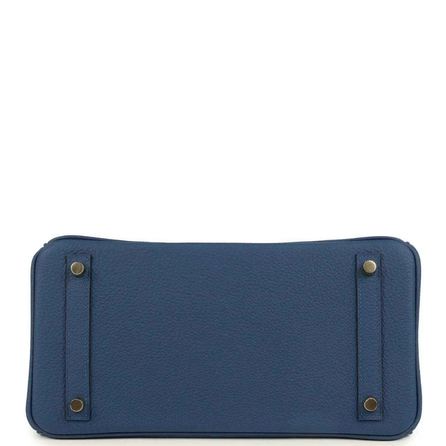 Blue Birkin 30 handbag base with corner studs and gold-tone hardware details