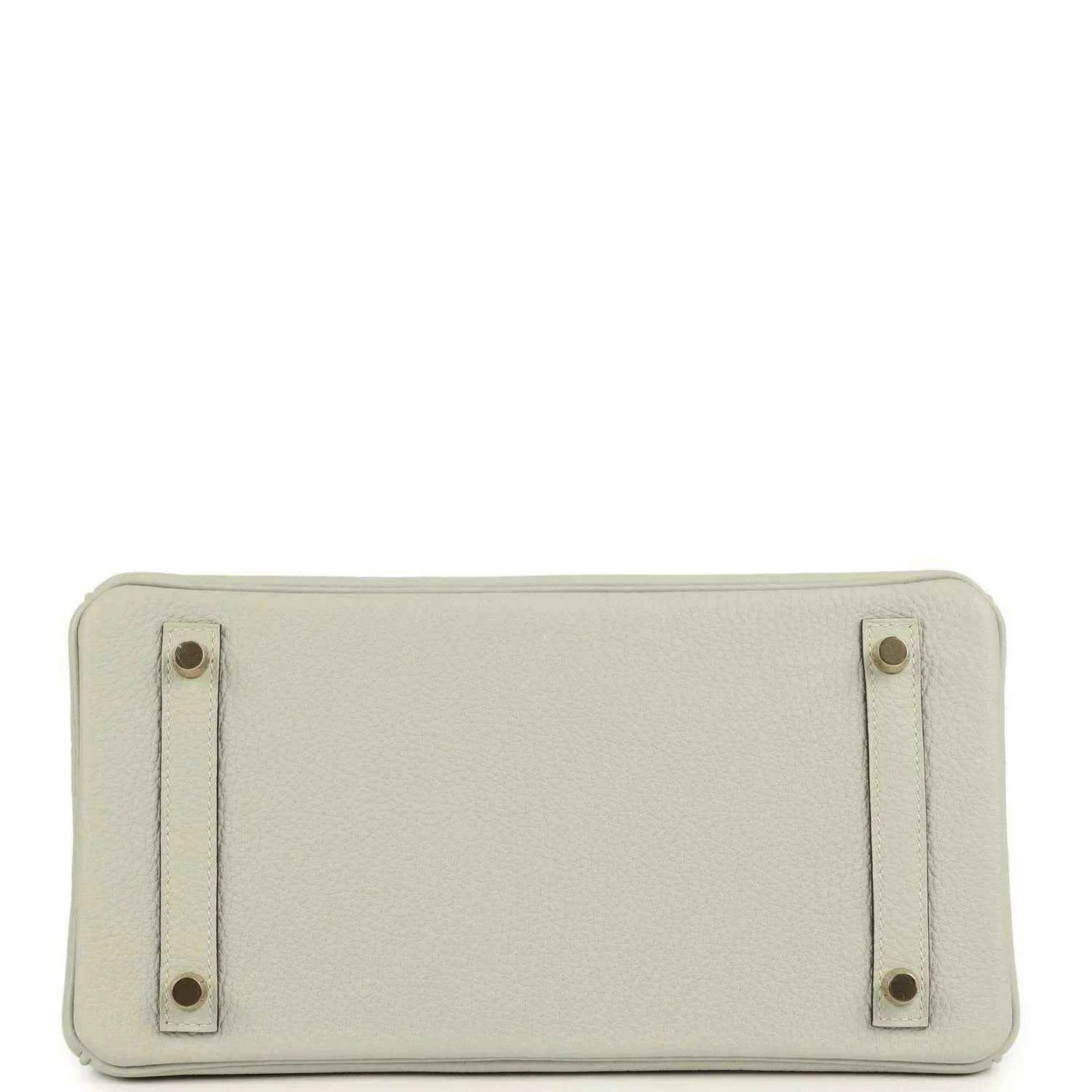 Light gray leather handbag base with four metal feet and reinforced corner tabs