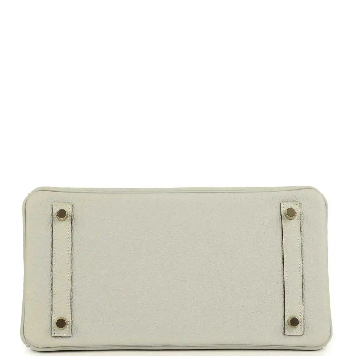 Light gray leather handbag base with four metal feet and reinforced corner tabs