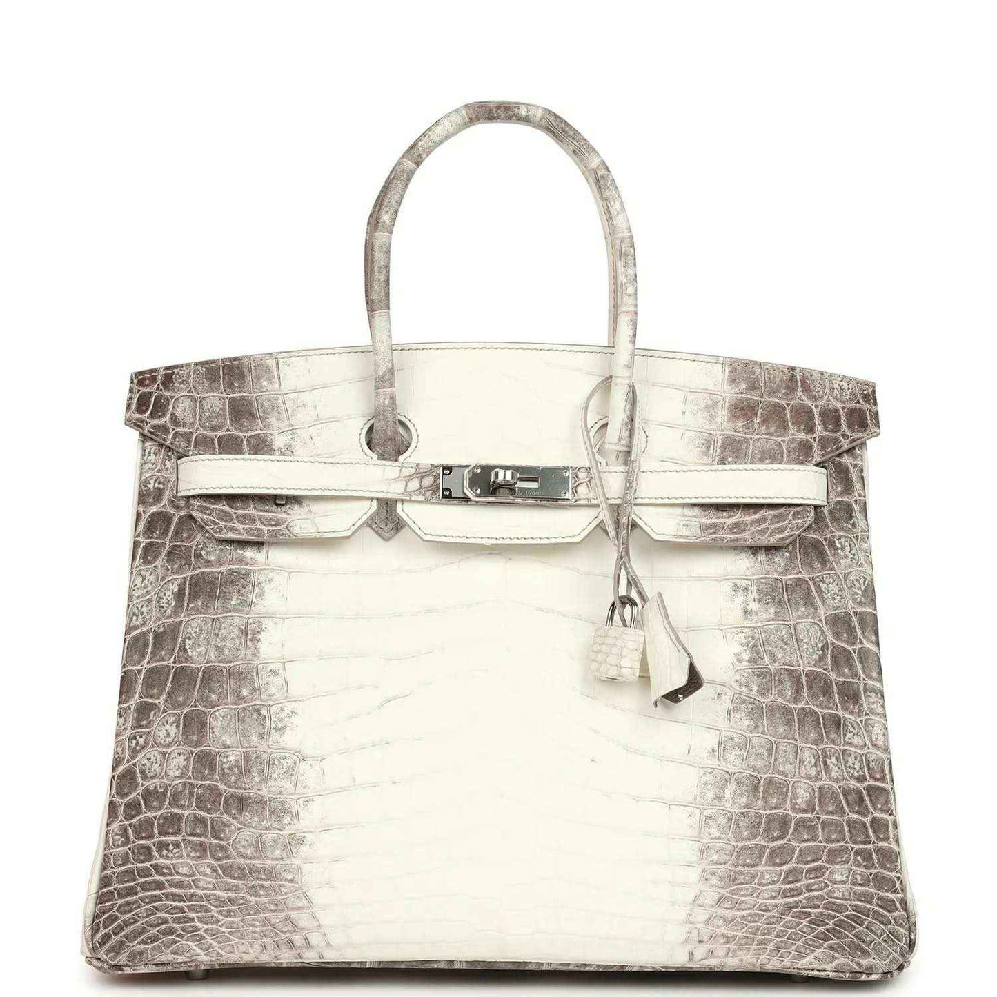 Ivory crocodile-textured top-handle handbag with front flap and palladium hardware