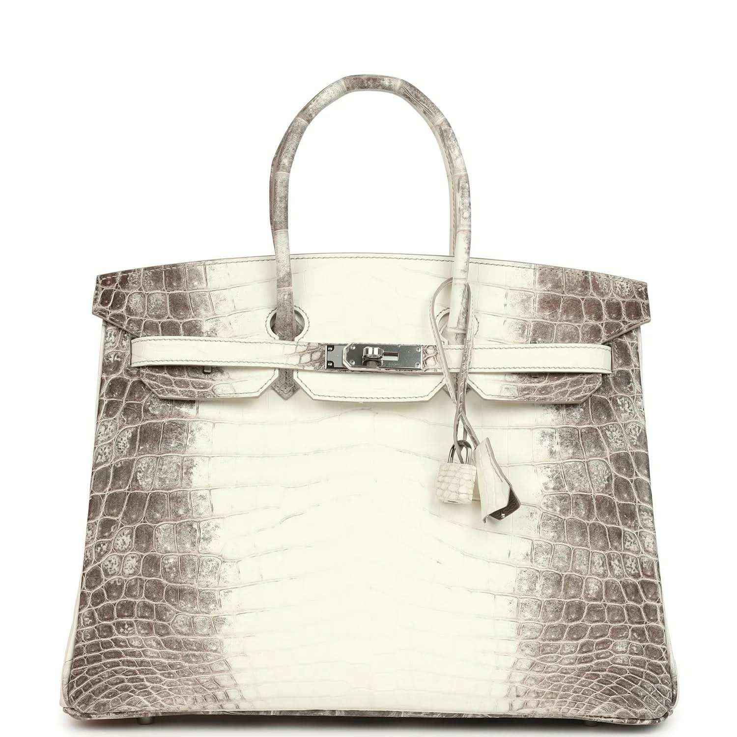 Ivory crocodile-textured top-handle handbag with front flap and palladium hardware