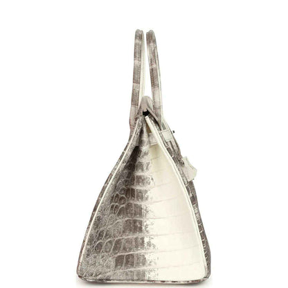 Ivory crocodile-textured top-handle handbag with side profile and hanging tag