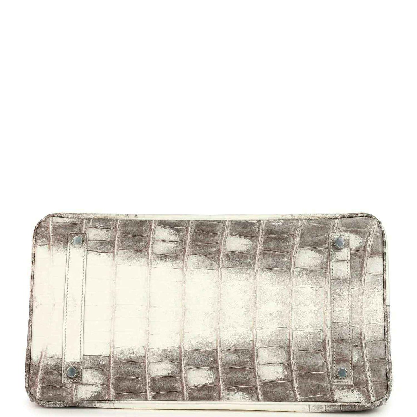 Ivory crocodile-textured handbag base with metal corner studs and stitched edges