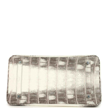 Ivory crocodile-textured handbag base with metal corner studs and stitched edges