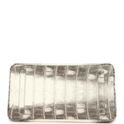 Ivory crocodile-textured handbag base with metal corner studs and stitched edges