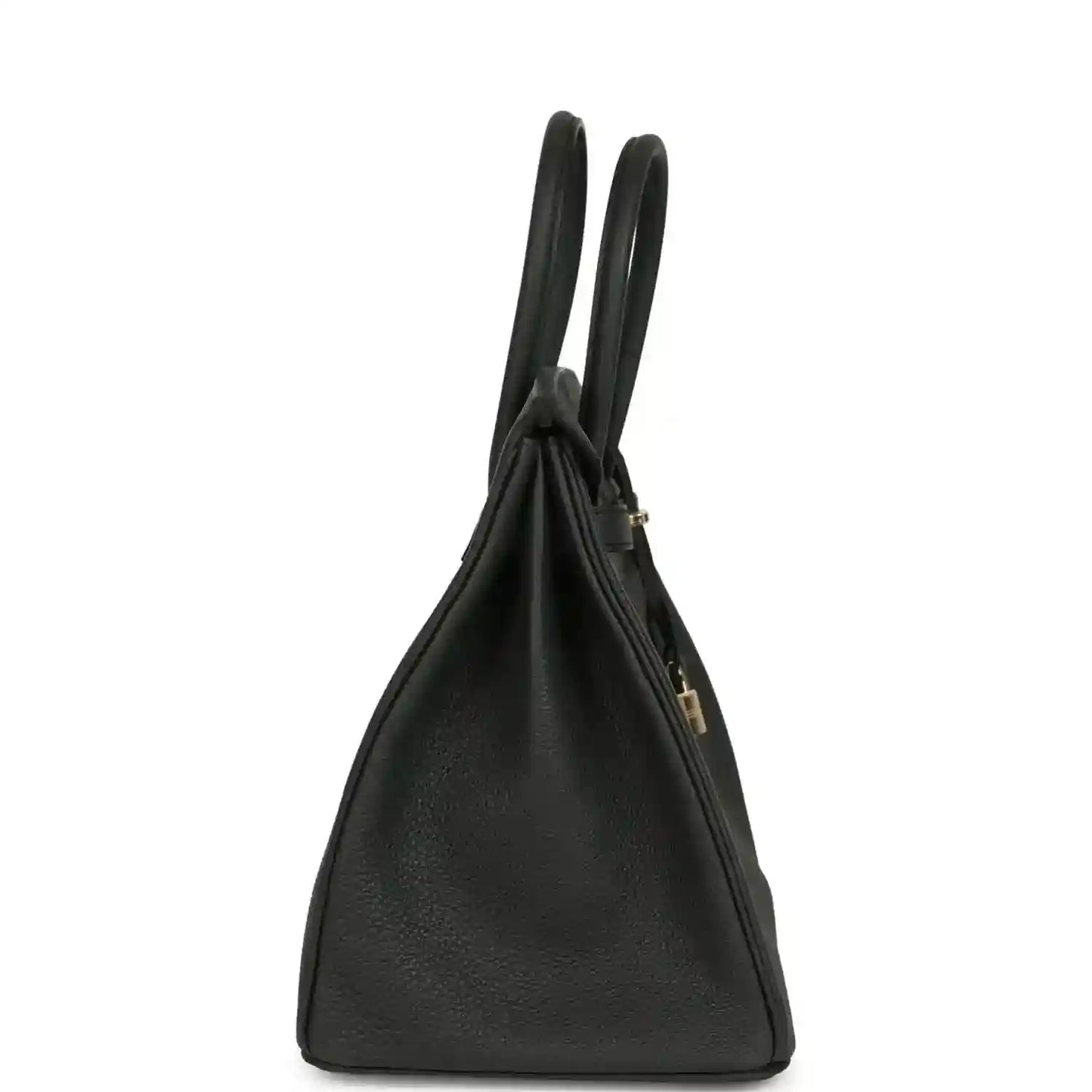Birkin 35 dark green leather handbag side view with top handles