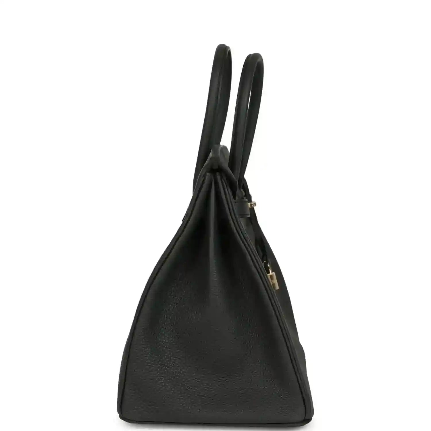 Birkin 35 dark green leather handbag side view with top handles