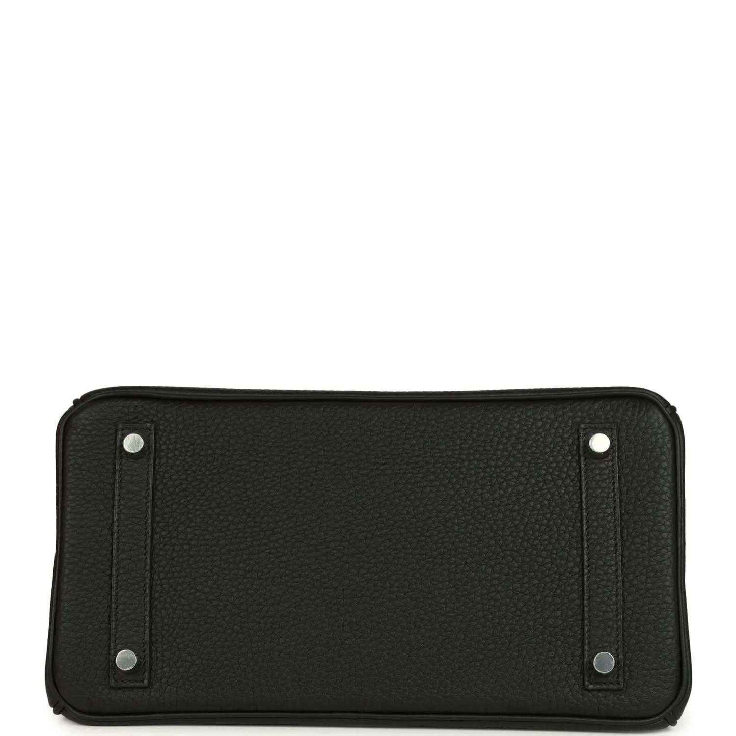 Black leather interior zip pouch with snap tabs, rectangular panel and silver hardware.
