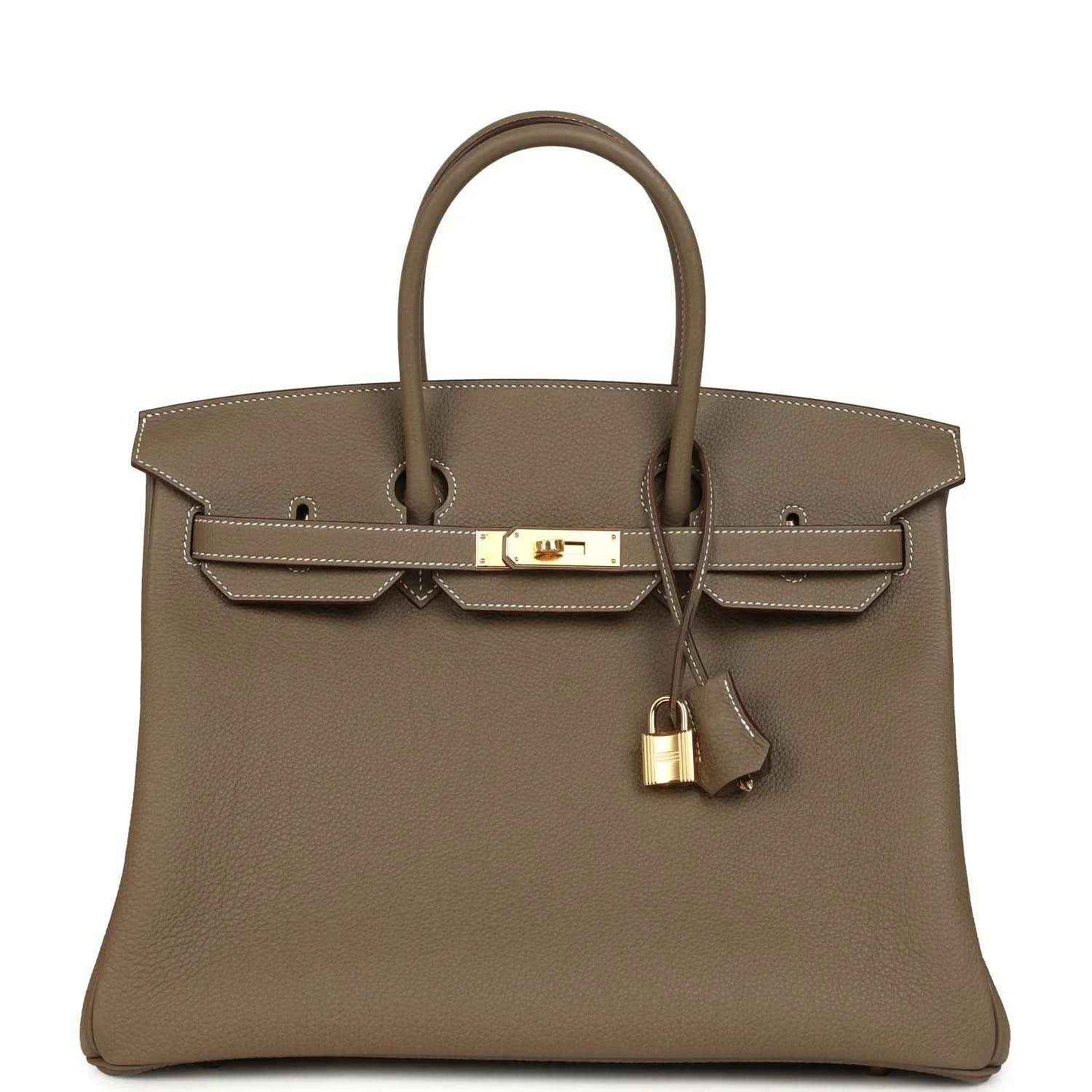 Taupe Birkin 35 handbag in pebbled Togo leather with gold-tone turn-lock and strap handles
