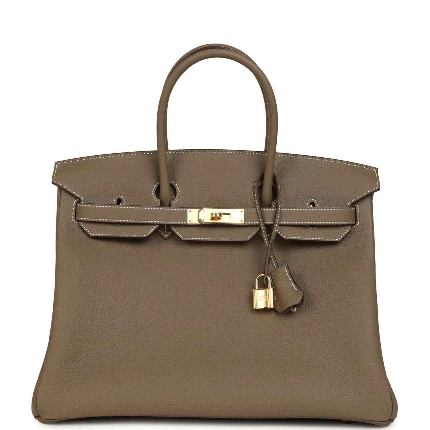 Taupe Birkin 35 handbag in pebbled Togo leather with gold-tone turn-lock and strap handles