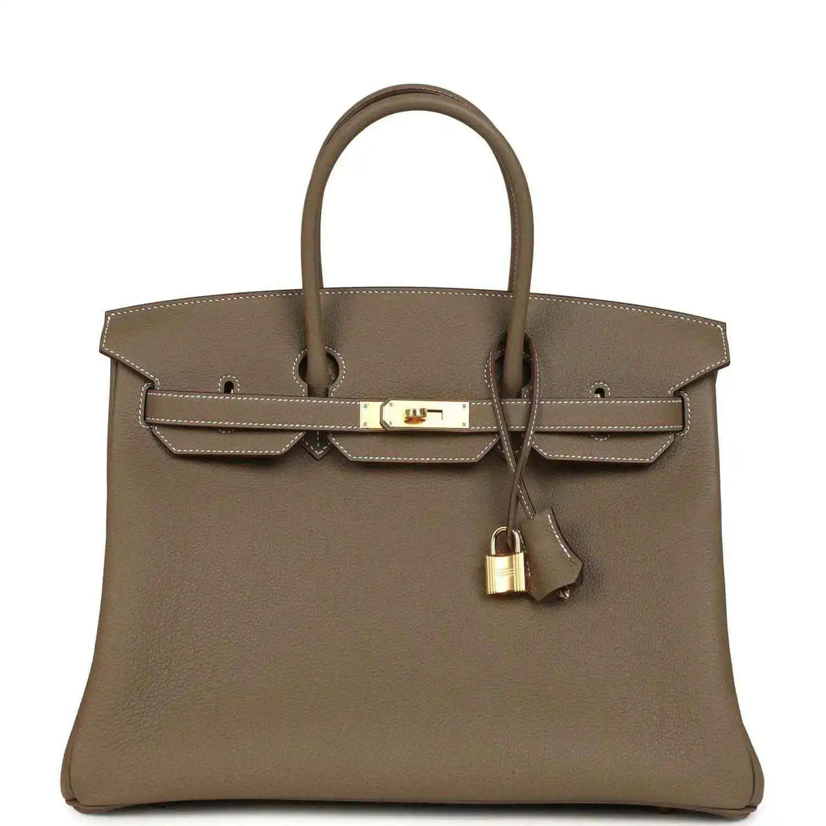 Taupe Birkin 35 handbag in pebbled Togo leather with gold-tone turn-lock and strap handles
