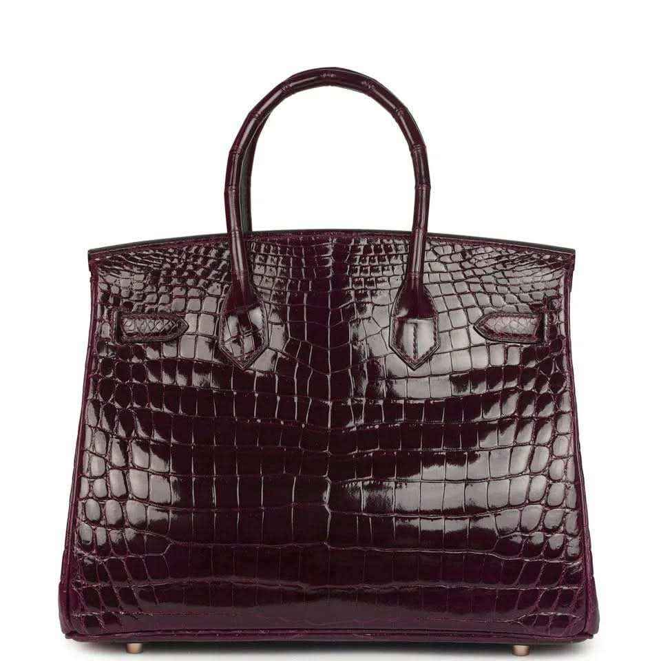 Hermes Birkin 30 bag, bordeaux glossy crocodile leather, front flap and top handles