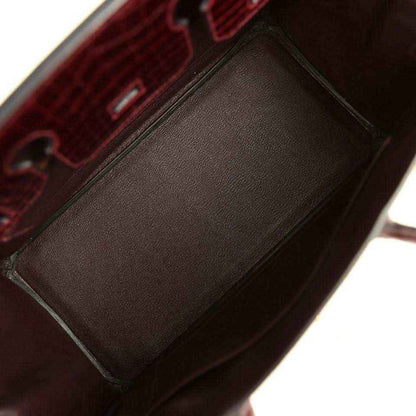 Hermes Birkin 30 bag interior, dark bordeaux leather lining with pocket