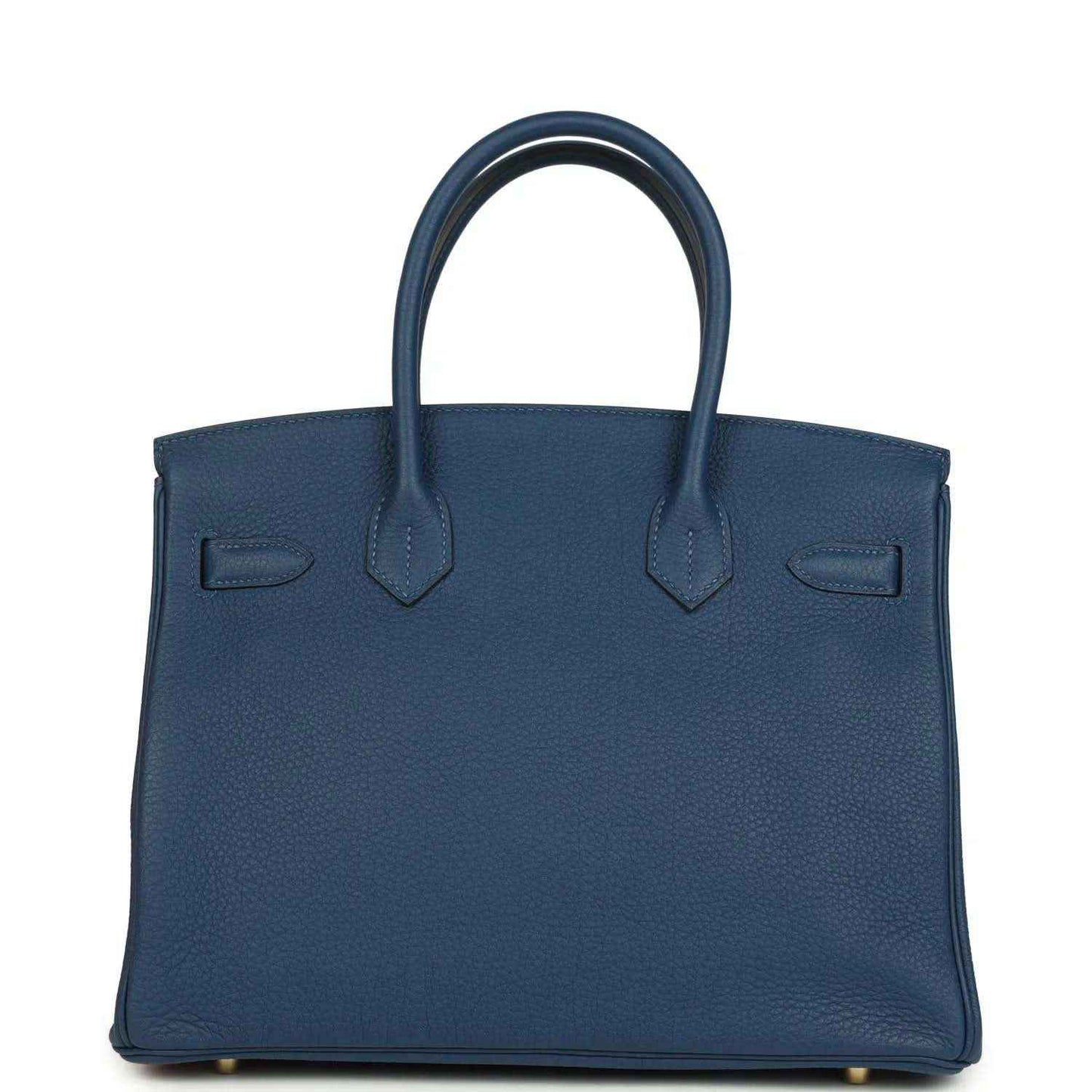 Hermes Birkin 30 blue Togo leather handbag front with flap and top handles