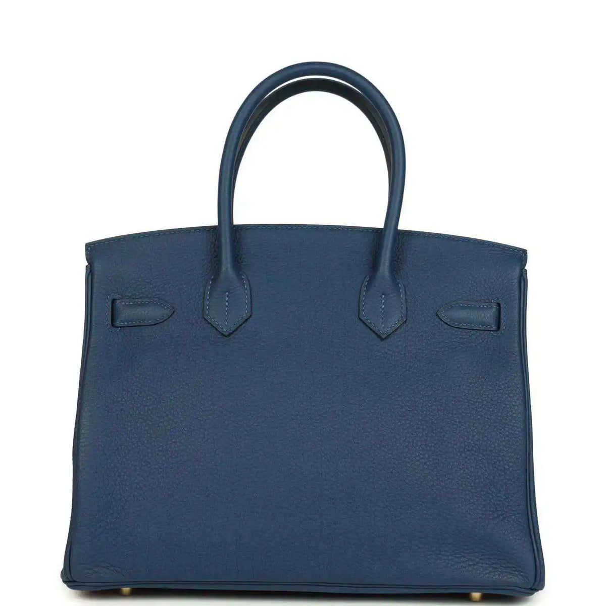Hermes Birkin 30 blue Togo leather handbag front with flap and top handles