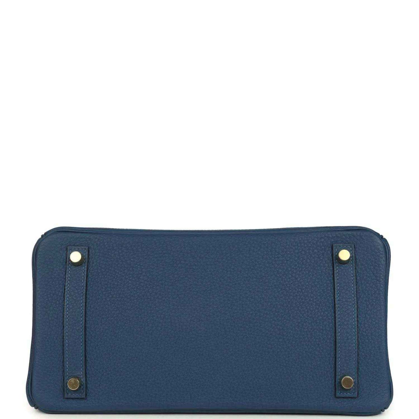 Hermes Birkin 30 blue Togo leather handbag rear view with exterior panel