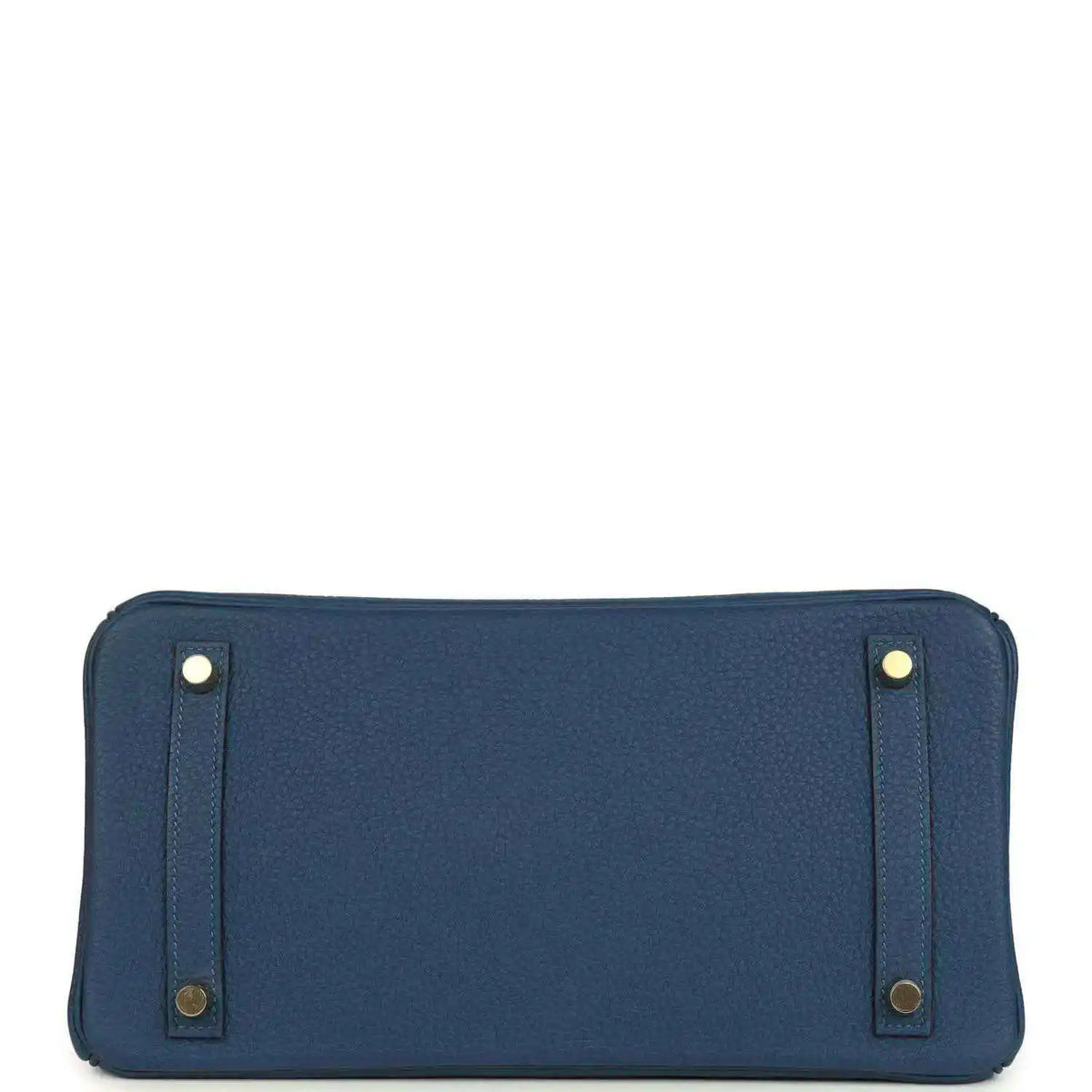 Hermes Birkin 30 blue Togo leather handbag rear view with exterior panel