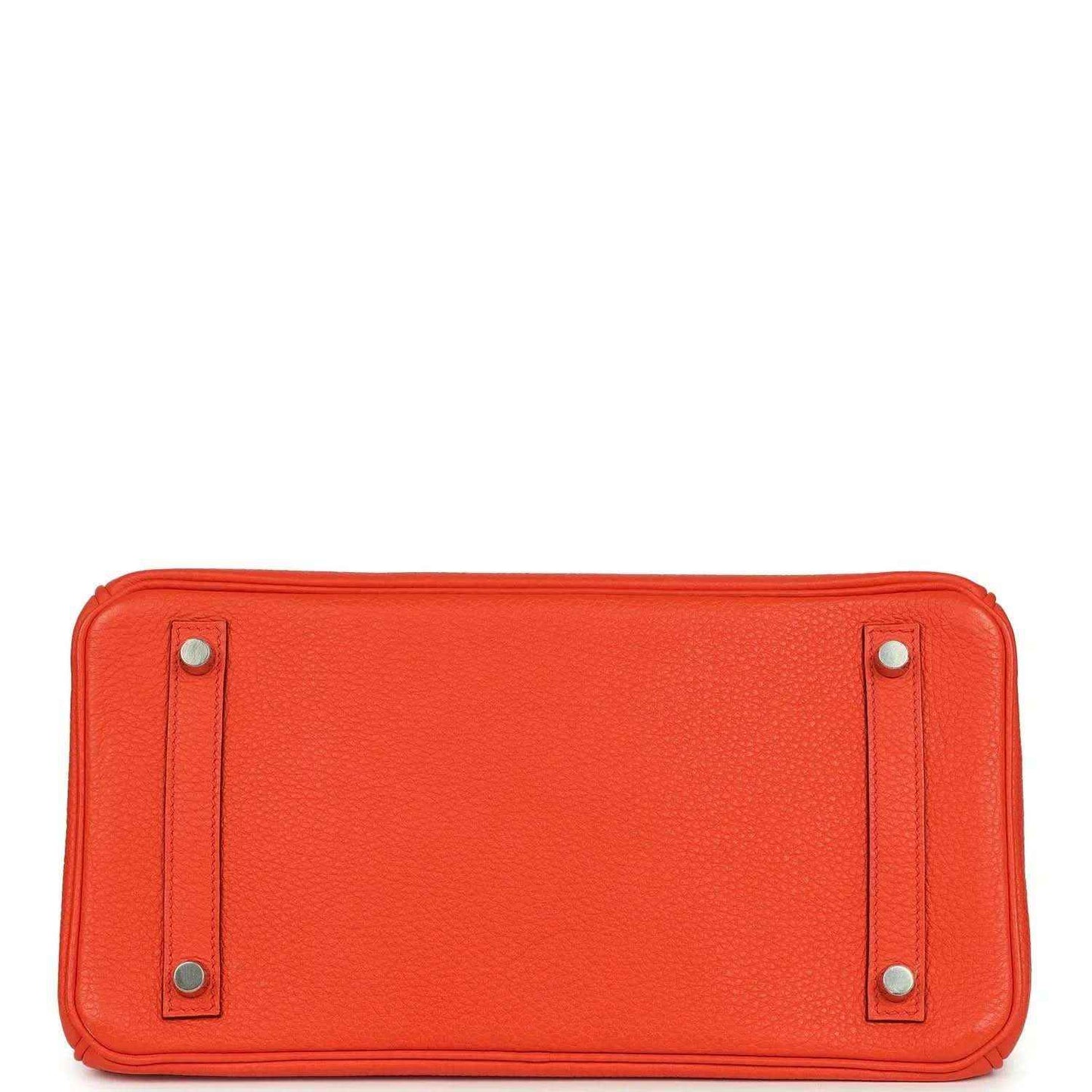 Orange handbag base with two leather corner loops and silver hardware details
