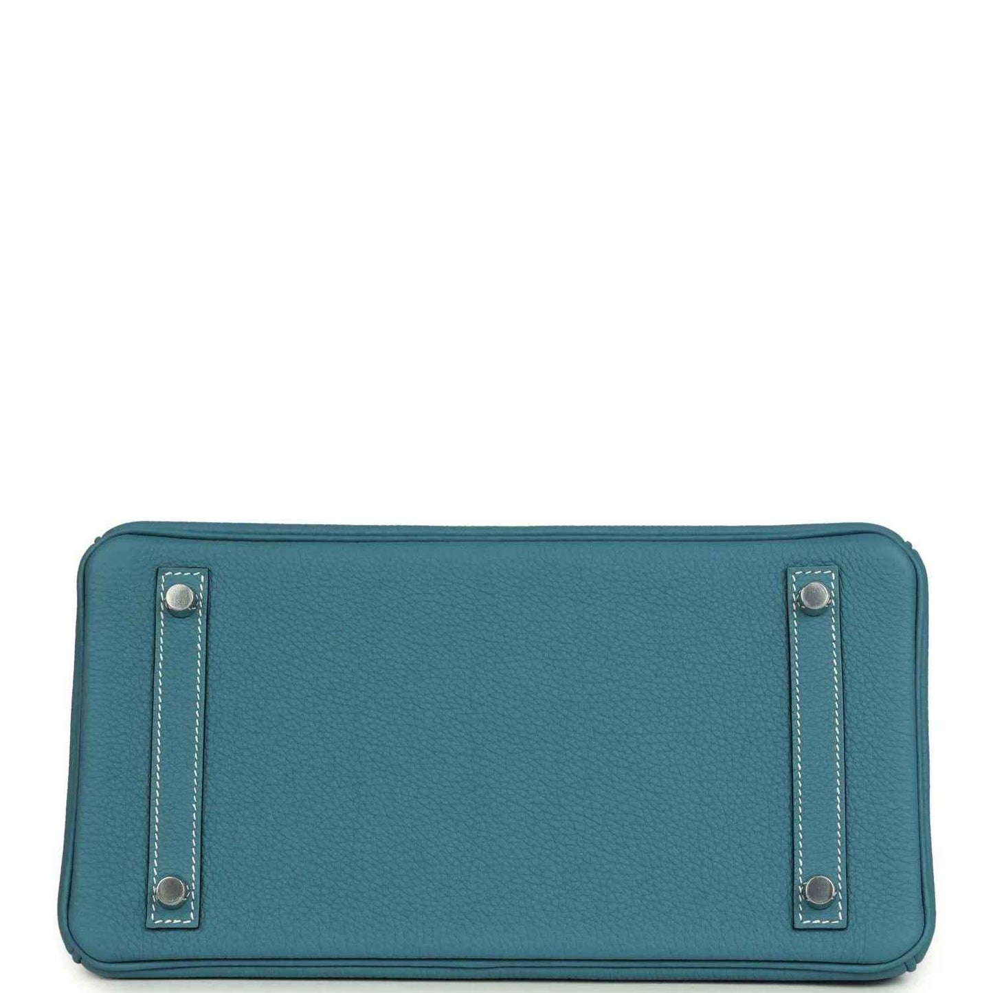 Hermes Birkin 30 handbag base in blue leather with two metal feet and edge stitching