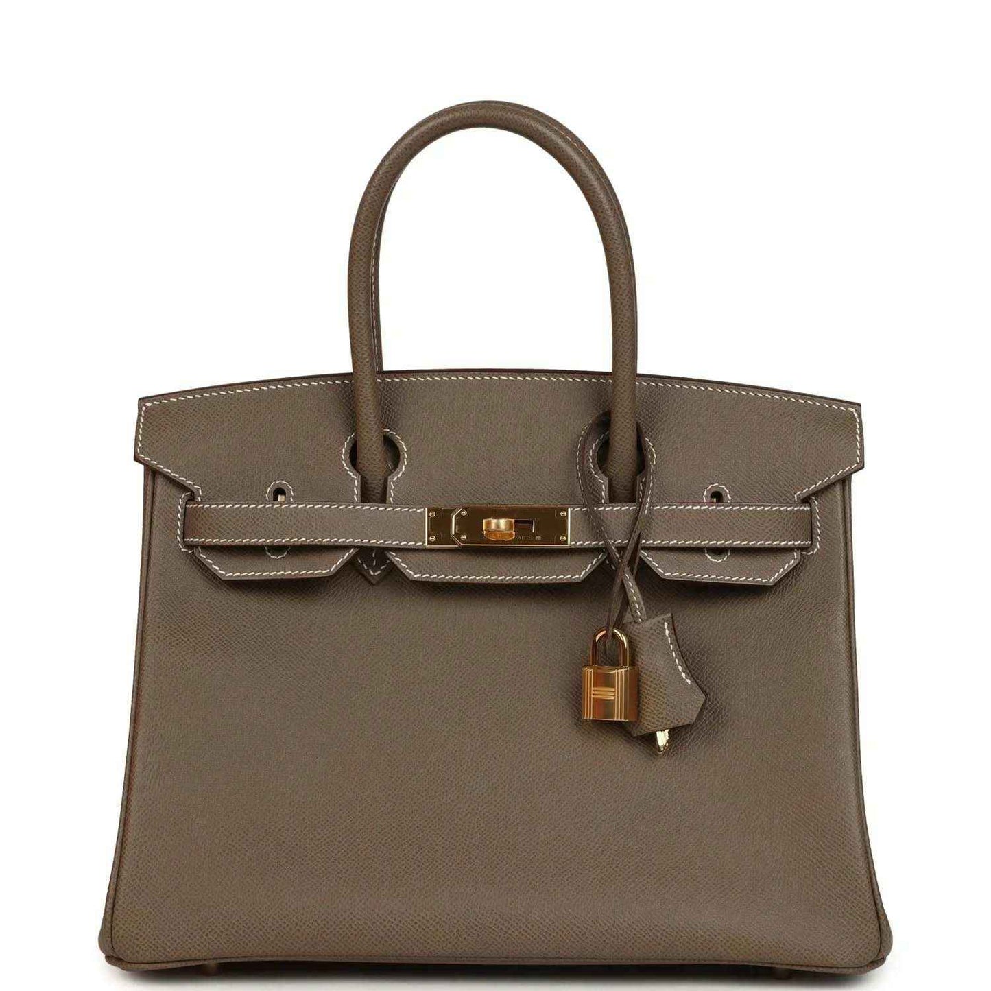 Etoupe Epsom leather Birkin 30 handbag with gold-tone hardware and top handles
