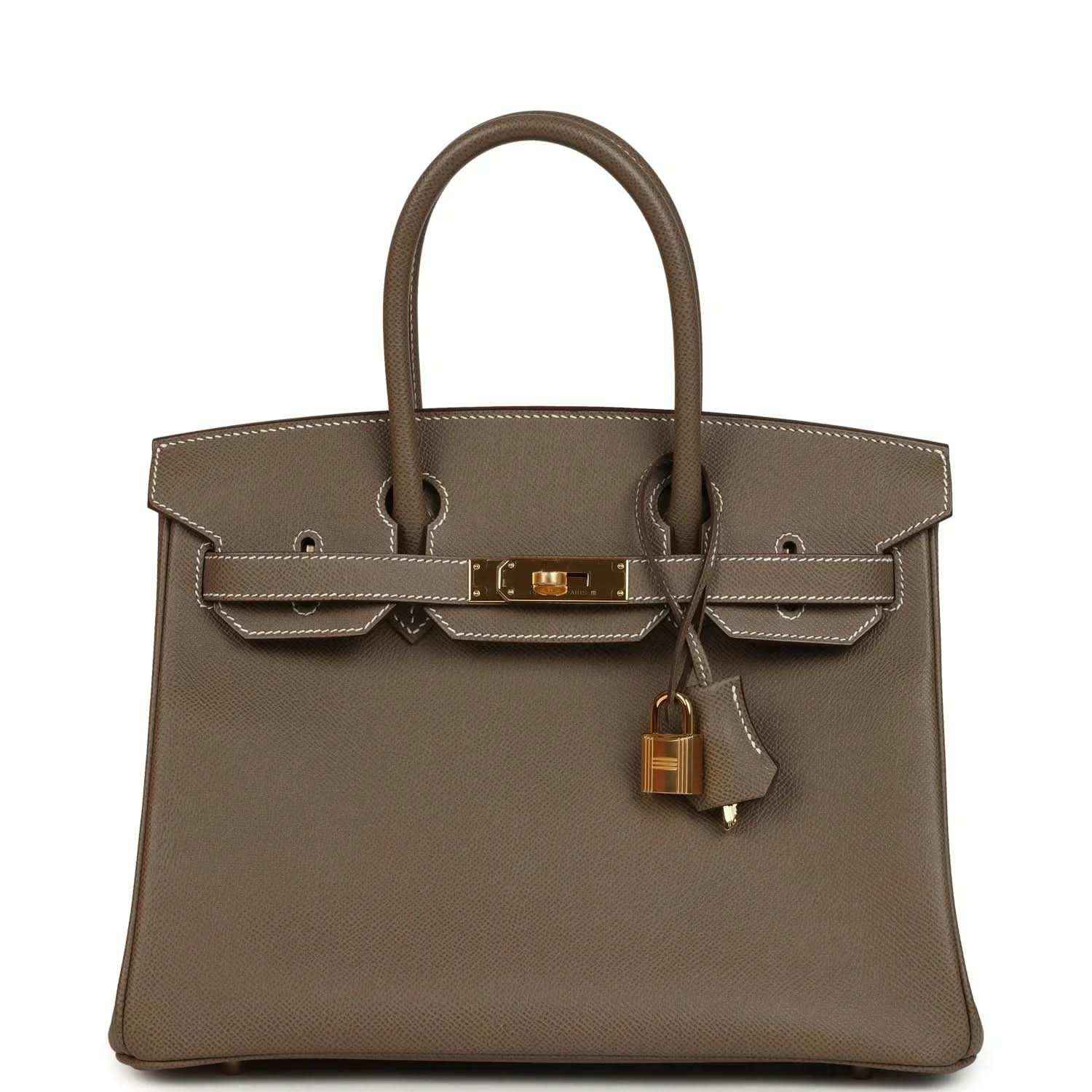 Etoupe Epsom leather Birkin 30 handbag with gold-tone hardware and top handles
