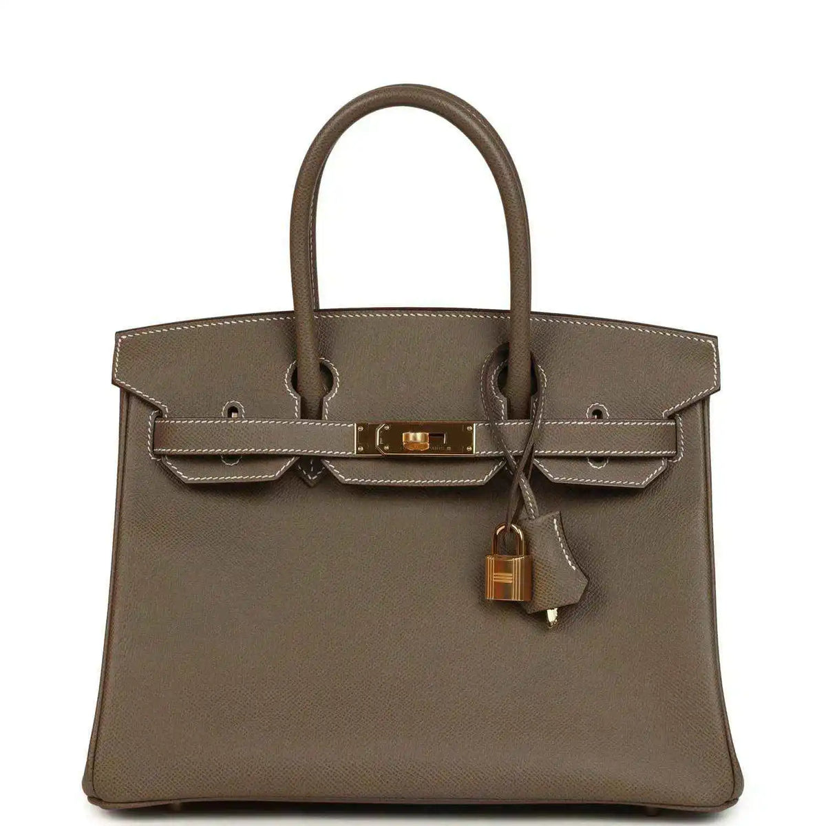 Etoupe Epsom leather Birkin 30 handbag with gold-tone hardware and top handles