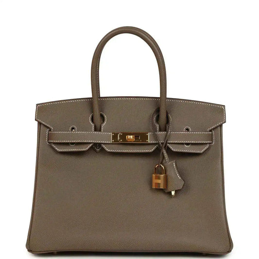 Etoupe Epsom leather Birkin 30 handbag with gold-tone hardware and top handles