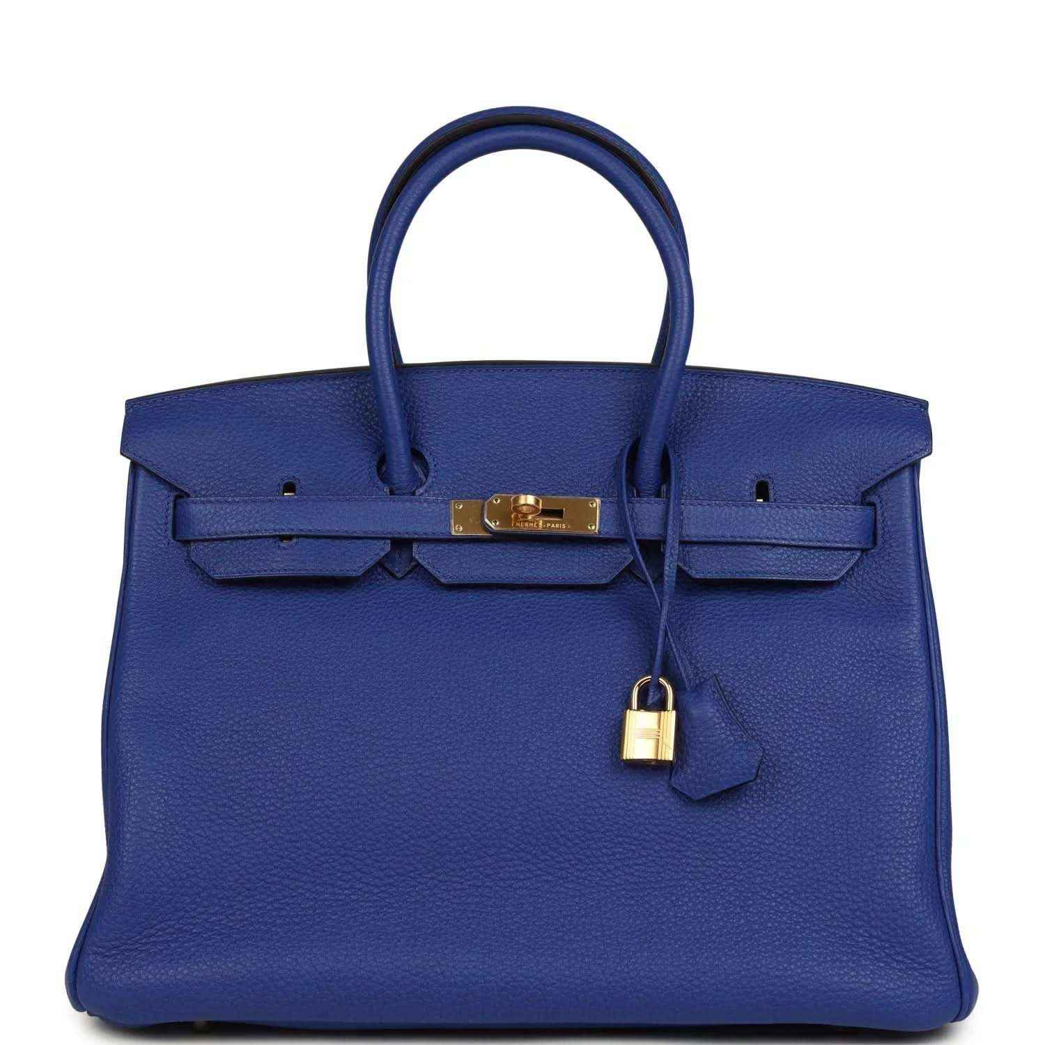 Hermes Birkin 35 handbag, blue Togo leather, gold hardware, top handles