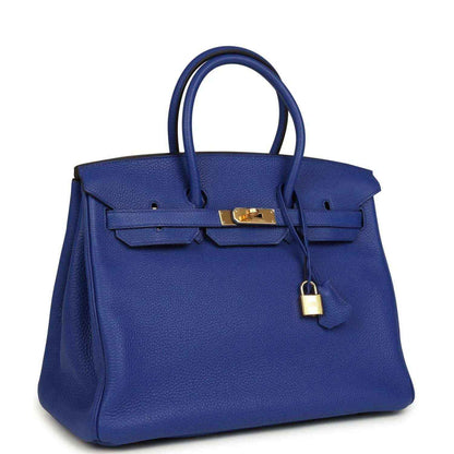 Hermes Birkin handbag, blue Togo leather, gold lock and top handles