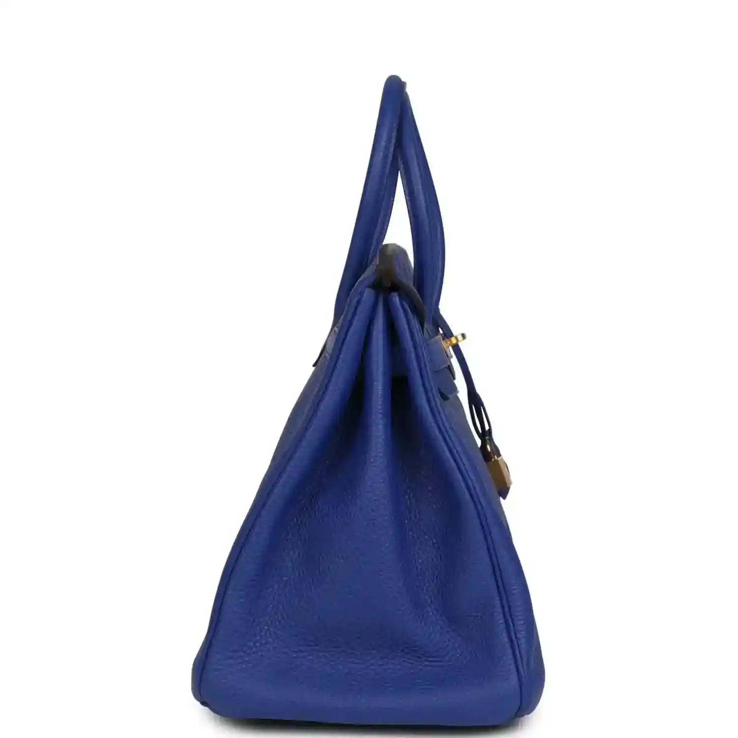 Hermes Birkin handbag in blue leather with gold hardware and handle loops
