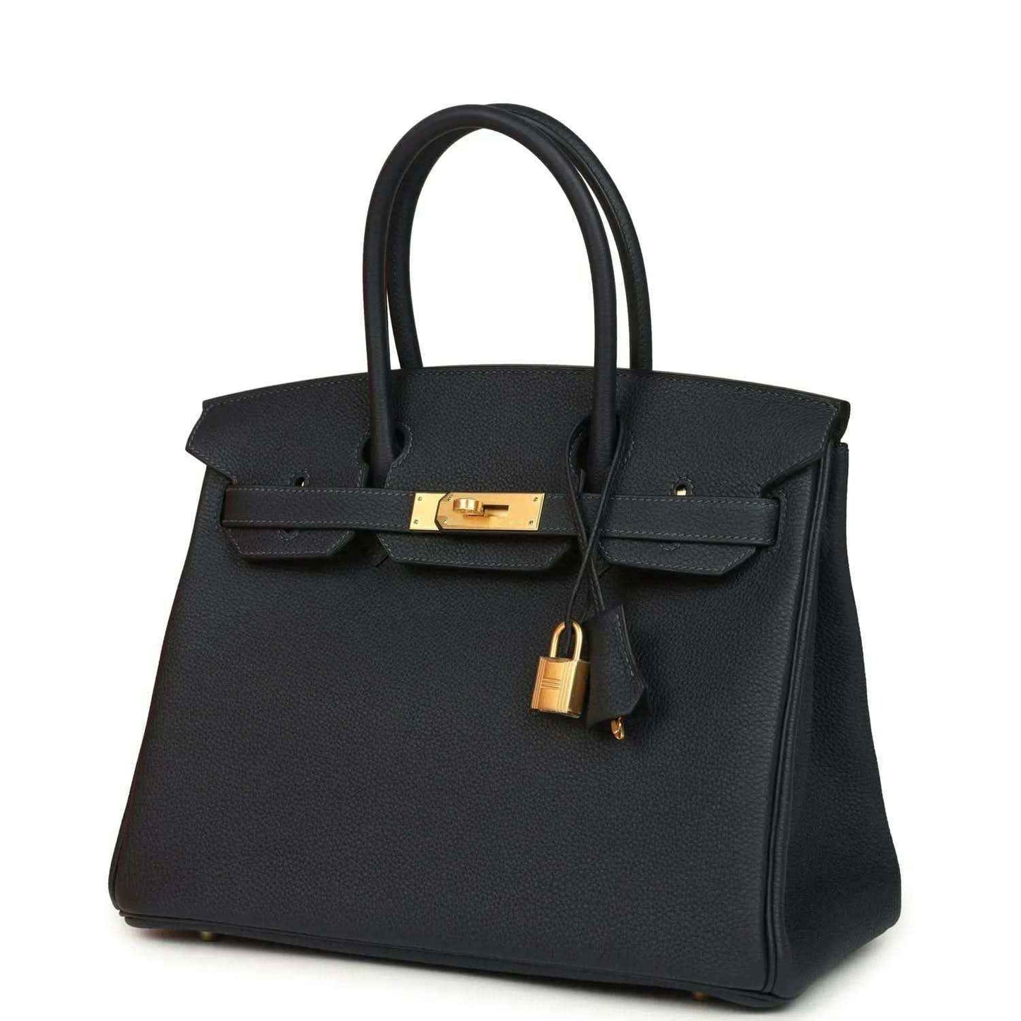 Hermes Birkin 30 leather handbag front view with gold-tone lock and top handles