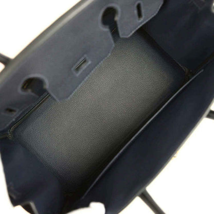 Hermes Birkin 30 interior lining with dark leather panels and divider accents
