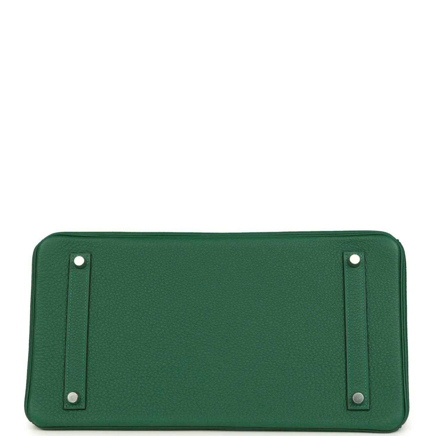 Green leather handbag base with corner straps and silver snap fasteners