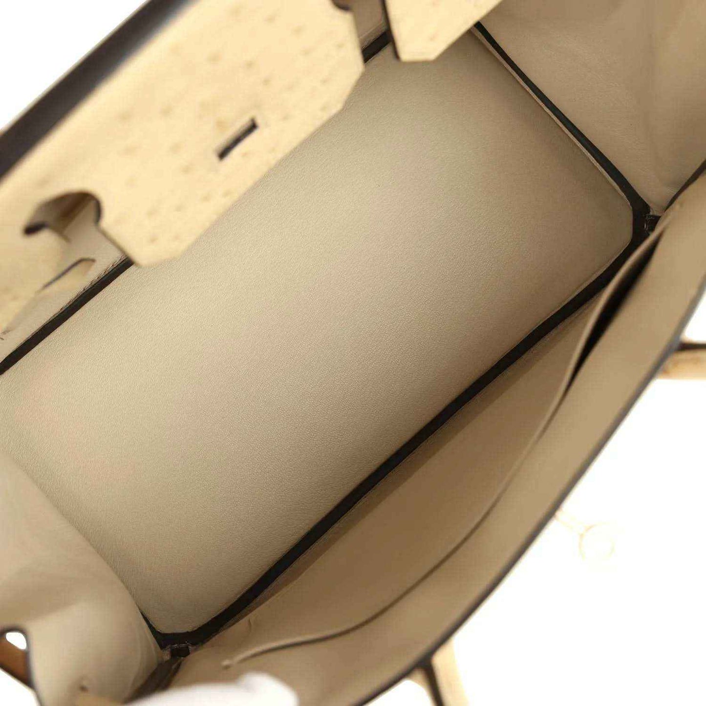 Hermes Birkin 30 bag interior view with smooth light beige lining
