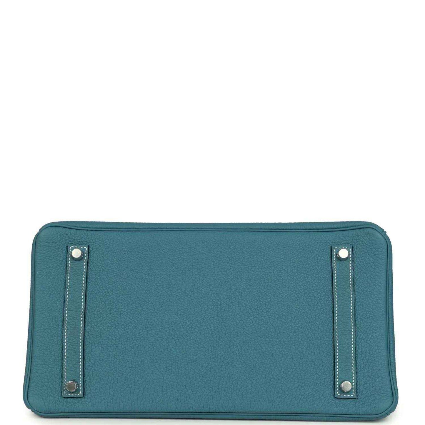 Turquoise Togo leather Birkin 35 handbag with rear panel and two strap-like tabs