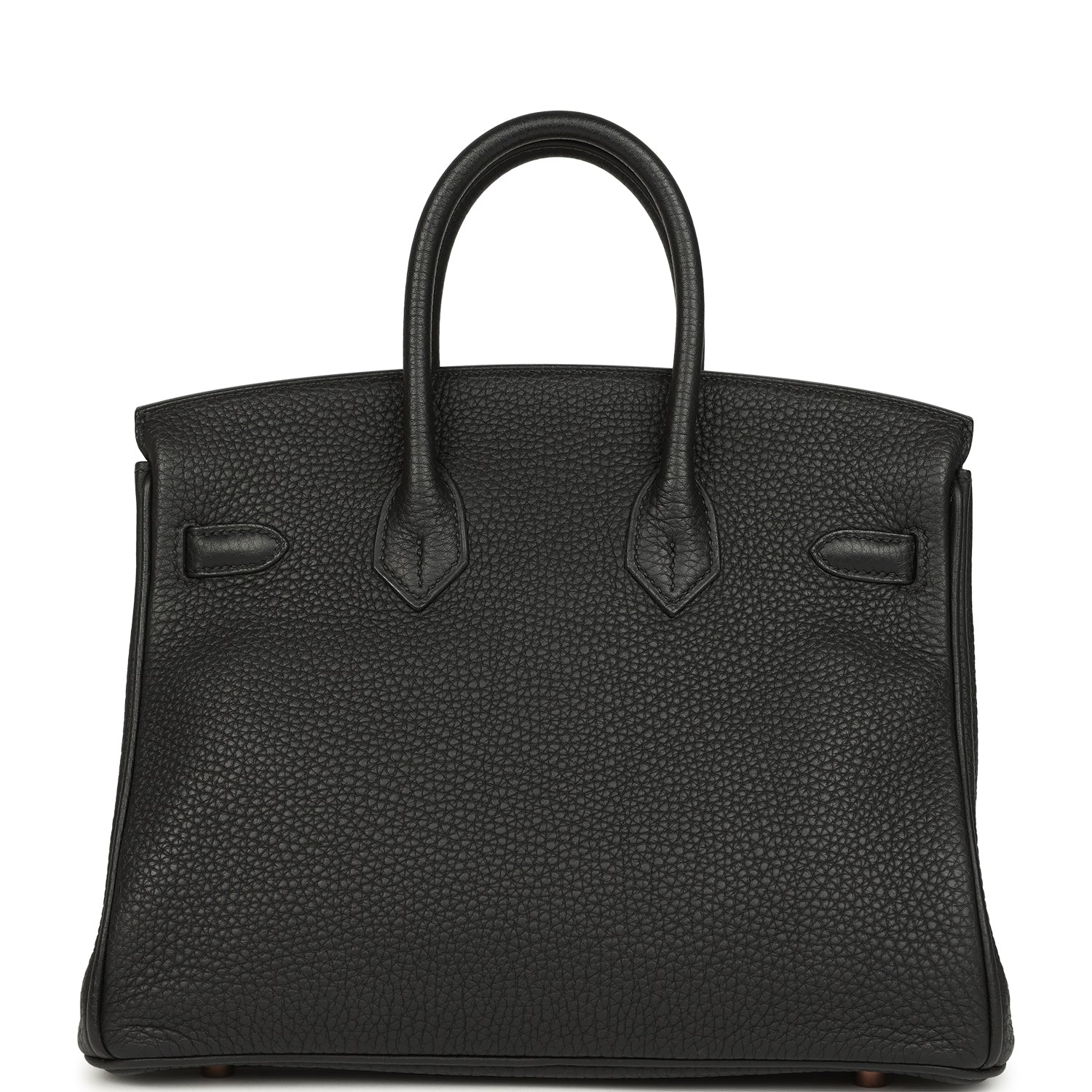 Black Birkin 25 handbag back panel with twin pockets and pebbled leather texture