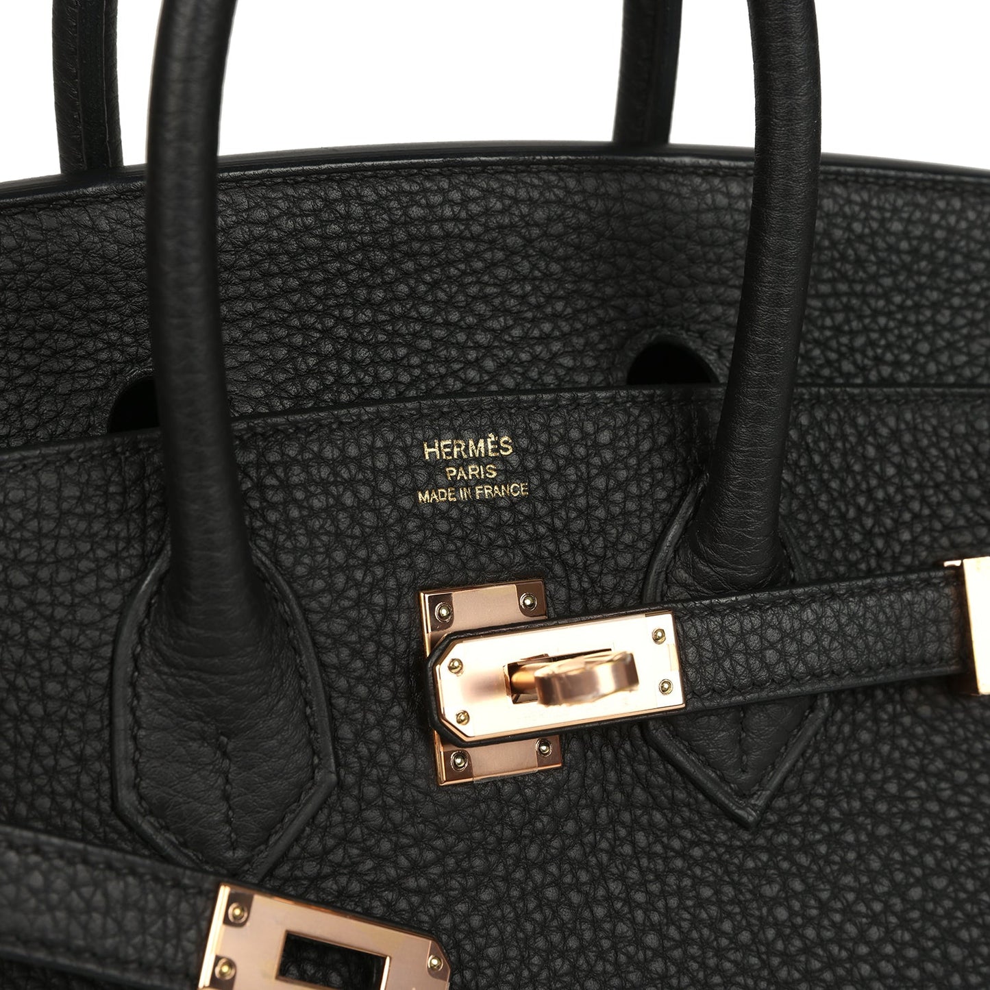 Black Togo leather Birkin 25 handbag, gold-tone turn-lock and brand stamp