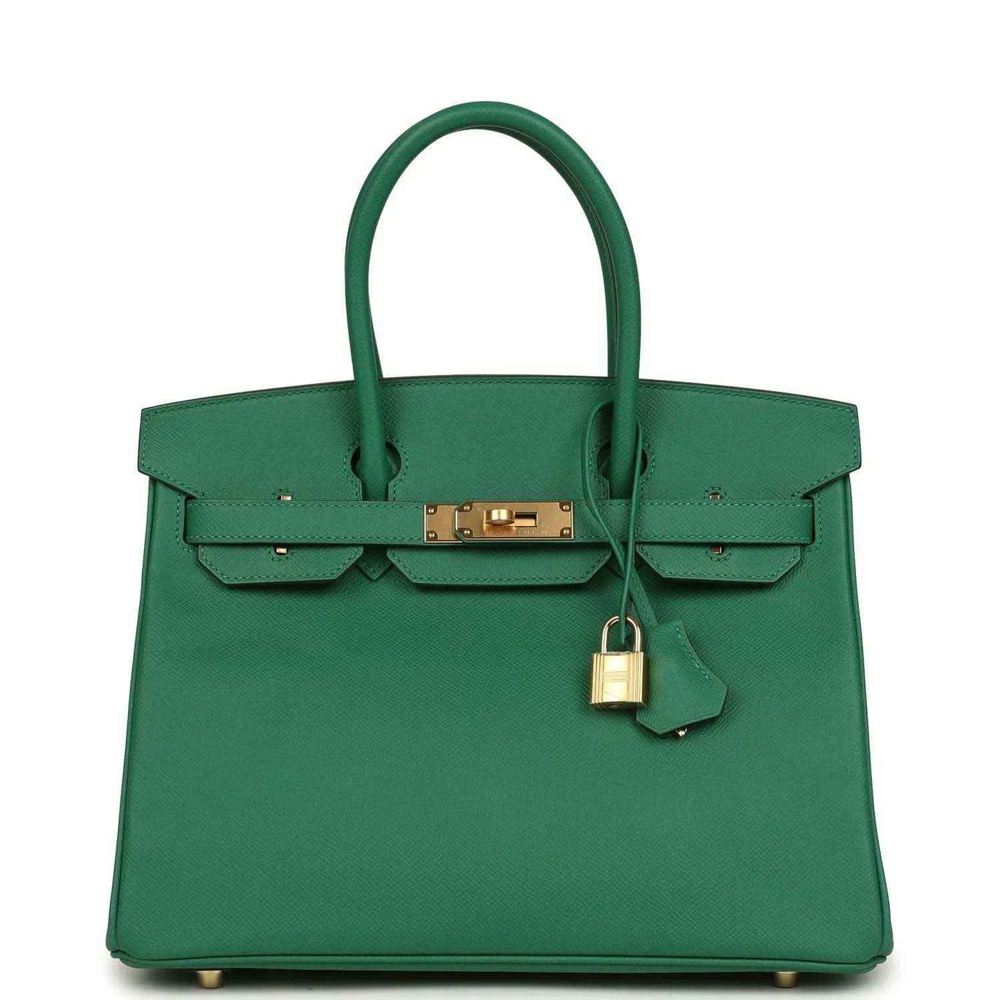 Hermès Birkin 30 green leather handbag with gold-toned hardware and top handles