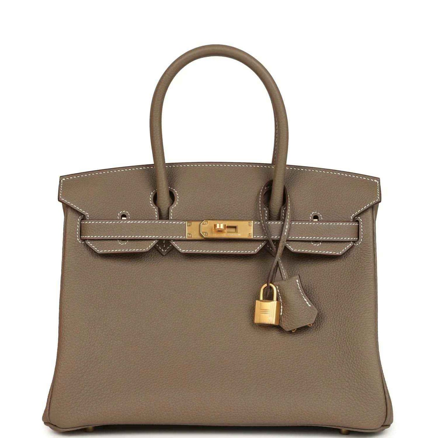 Hermes Birkin 30 handbag in taupe Togo leather with brushed gold front lock