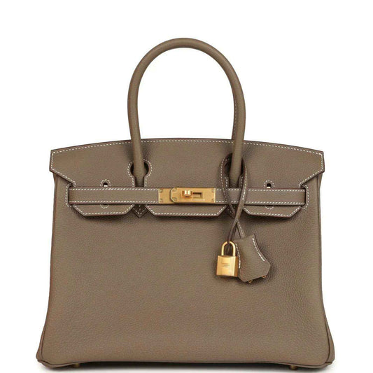 Hermes Birkin 30 handbag in taupe Togo leather with brushed gold front lock