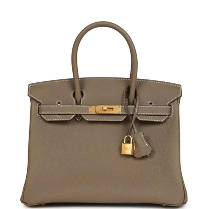 Hermes Birkin 30 handbag in taupe Togo leather with brushed gold front lock