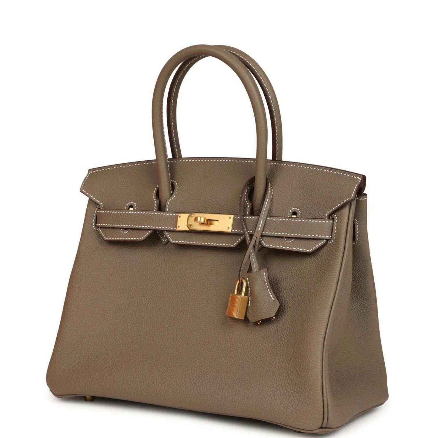 Hermes Birkin 30 handbag back panel in taupe leather with trim and gold feet