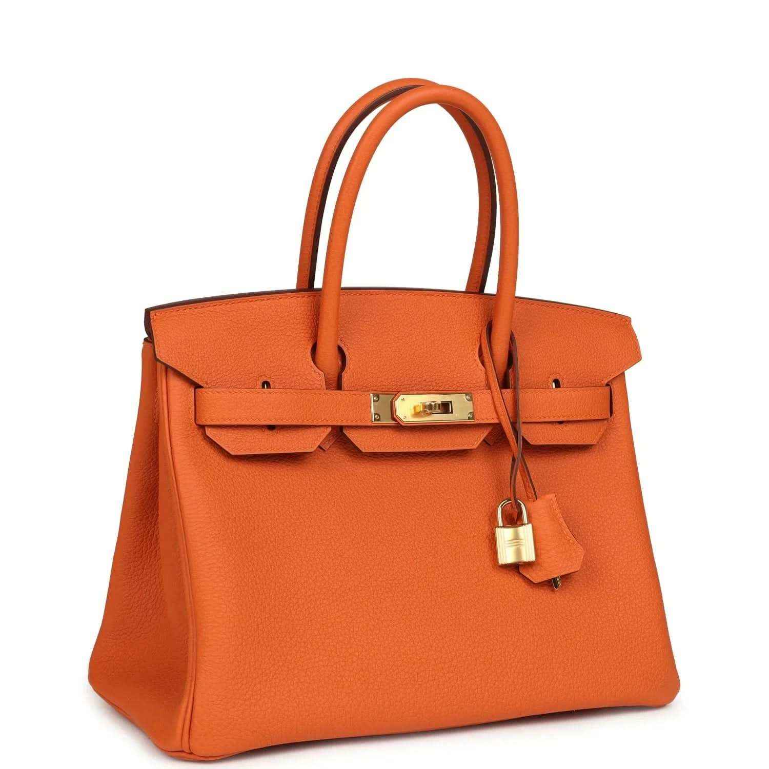 Hermes Birkin 30 orange Togo leather tote with gold-tone lock and leather top handles
