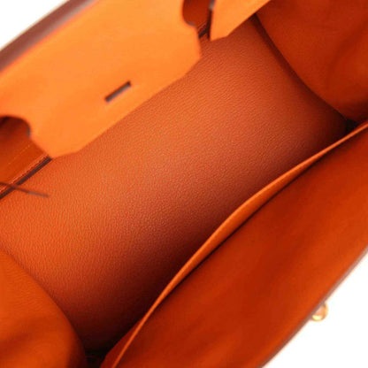 Hermes Birkin 30 orange Togo leather interior lining with front divider pocket