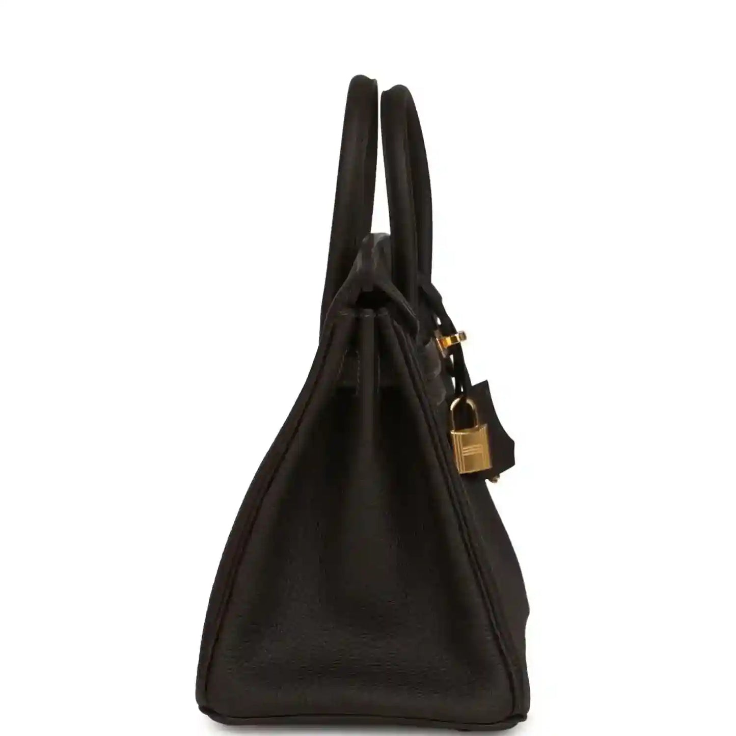 Hermes Birkin 25 dark brown Togo leather tote with gold lock on side strap