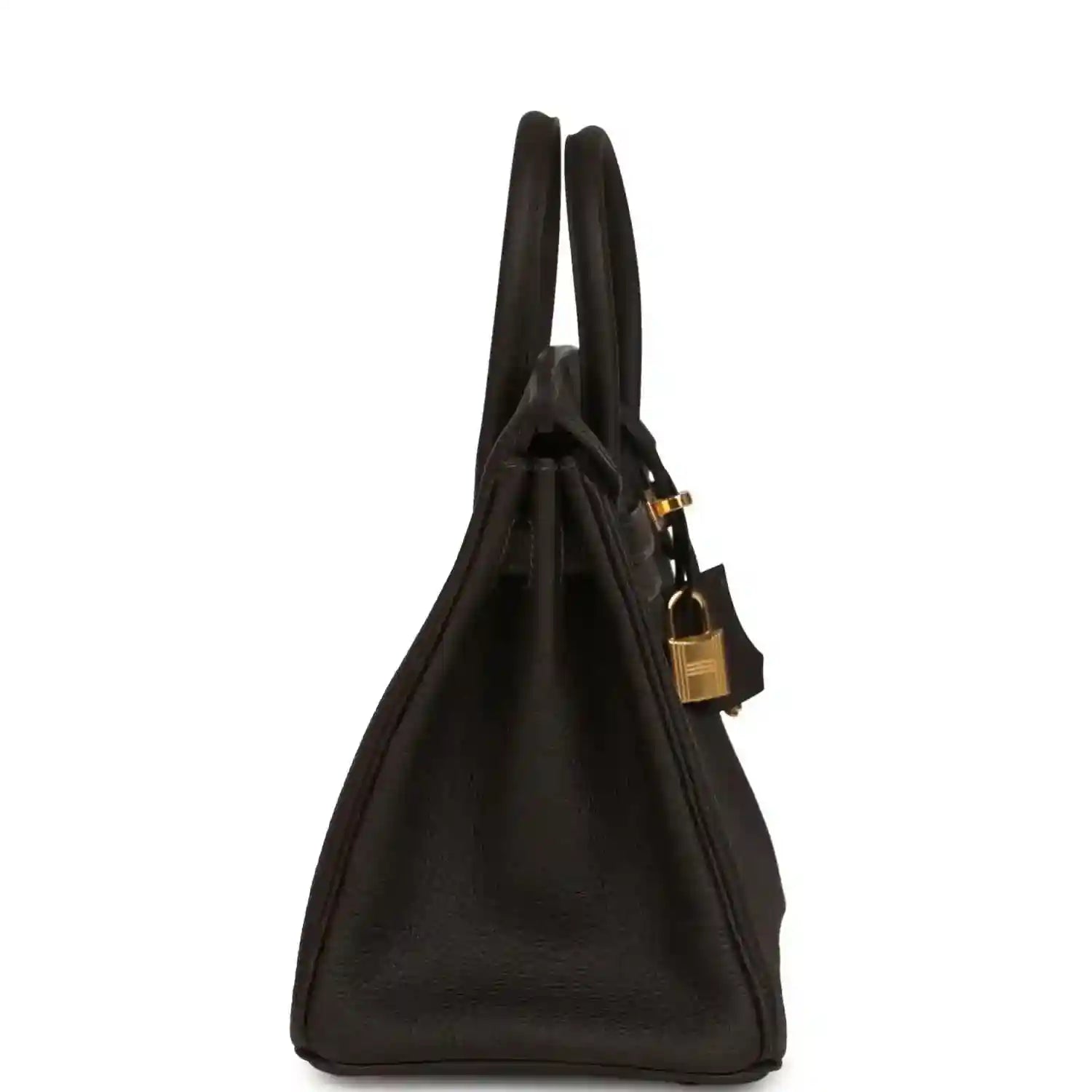 Hermes Birkin 25 dark brown Togo leather tote with gold lock on side strap