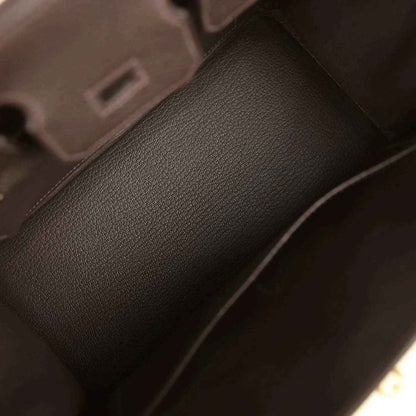 Hermes Birkin 25 dark brown Togo leather interior panel with contrast piping