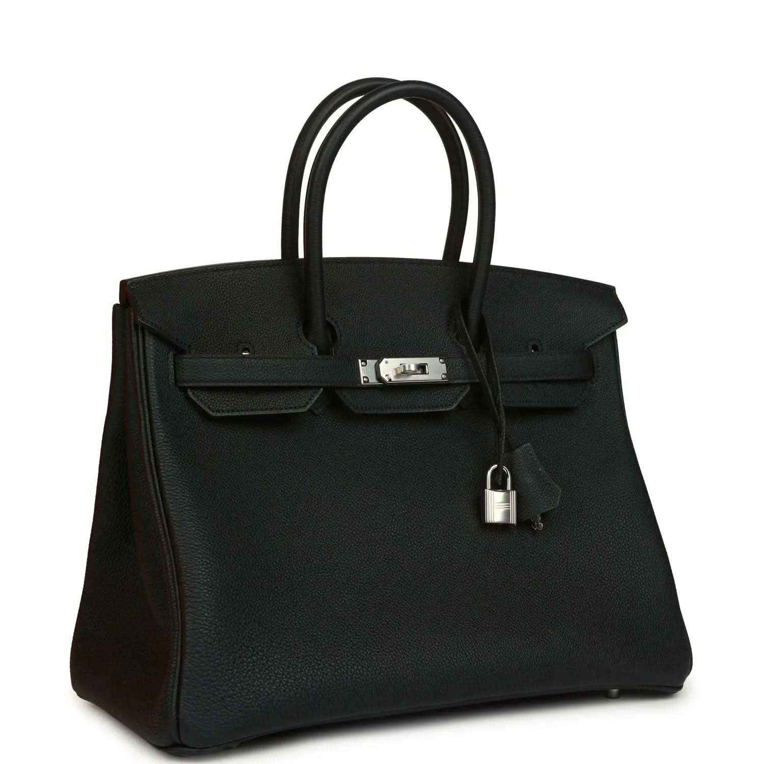 Black Togo leather Birkin 35 bag with top handles and front clasp