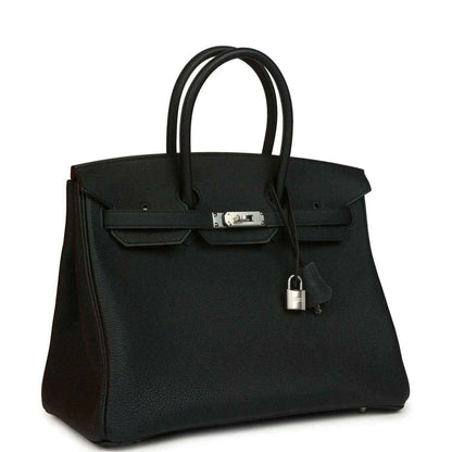 Black Togo leather Birkin 35 bag with top handles and front clasp